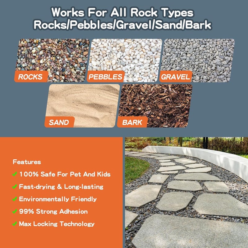 Shabebe Rock Glue, 1Gallon Mulch Glue for Landscaping, Fast-Dry Strong Pea Gravel Stabilizer Landscape, Non-Toxic Long-Lasting Dries-Clear Strong Pea Gravel Binder for Pebble, Pine Straw for Outdoor Gardens - Image 3